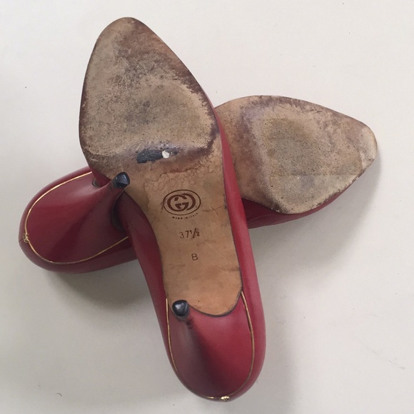 Gucci Red Pointed Toe Kitten Heels Sz 37.5 - Picture 8 of 15